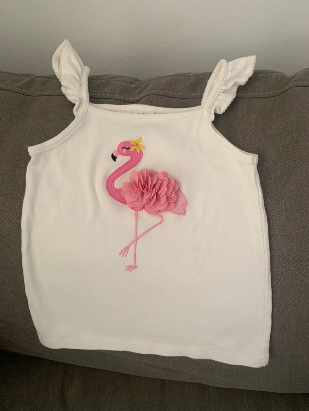 Gymboree White Tank Top with Pink Flamingo Applique